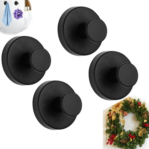 Suction Cup Hooks for Wreaths on Glass, 2025 New No Drill Suction Cup Hooks for Shower, Wreath Hanger for Front Door, Metal Towel Hooks for Window Bathroom Mirrors (4PCS)