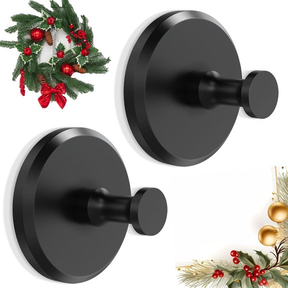 Suction Cup Hooks for Wreaths,Suction Cup Wreath Hanger,2025  No Drill Wreath Hanger for Front Door Glass Window Towel Door Bathroom Shower Hooks for Inside Shower,Black,2PCS