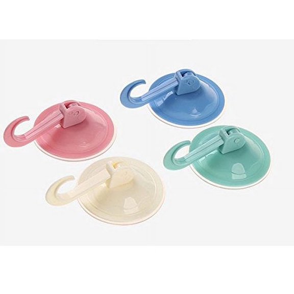 Suction Cup Hooks,for Bathroom Kitchen Office Towel Key Coat Bag Clear Plastic Damage-Free Vacuum Suction Tile Hook Accessories 4PCS (Random Color)
