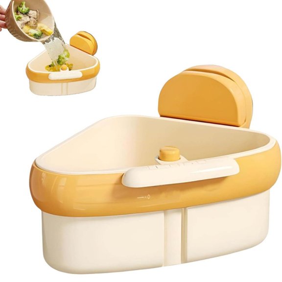 Suction Cup Kitchen Sink Caddy, Triangular Sink Drain Basket & Strainer, Small Corner Sink Trash Catcher for Vegetables, Fruits, Sponges, Soap - Quick-Drain Self-Cleaning Sink Strainer Basket