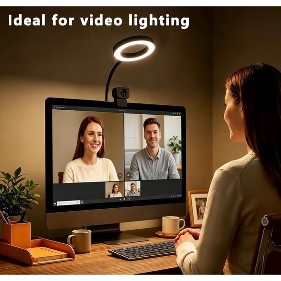 Suction Cup LED Desk Lamp for Computer Monitor, 3 Modes 10 BrightnessDesk Lights for Home Office with Adapter, Flexible Gooseneck Ring Light, Fill Light, Bedside, Reading, Study, Workbench, Black