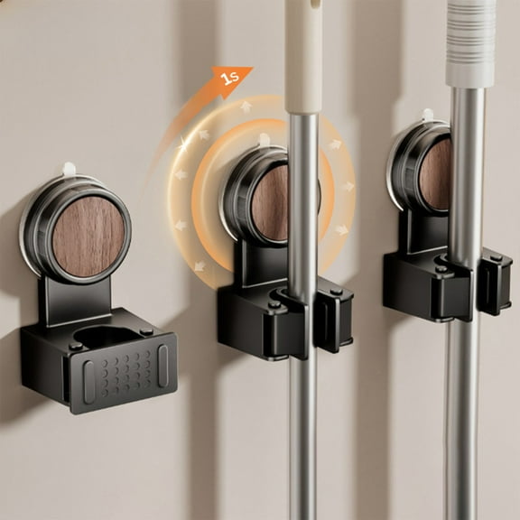 Suction Cup Mop Holders, Wall Mount Mop Holder, No Punching Bathroom Storage Organizer, Reusable Push in Design Mop Bracket for Sleek Surfaces Tiles Glass