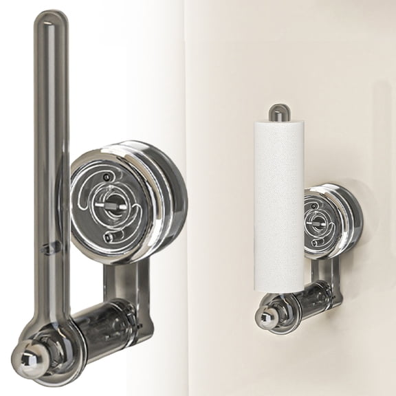 Suction Cup Paper Towel Holder, Swivel Paper Towel Rack, 180° Rotation Suction Cup Roll Paper Holder with Hook for Bathroom Bedroom Kitchen (Grey, 1PC, 5.9*11*18cm/2.32*4.33*7.09inch)