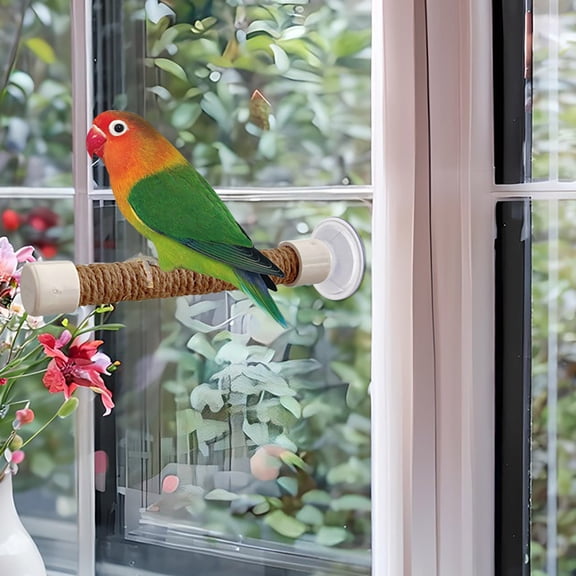 Suction Cup Perch for Birds, Window Rope Stand, Natural Material for Small Medium Parakeets Cockatiels, Secure Grip Indoor Car Travel, 6.30in Long
