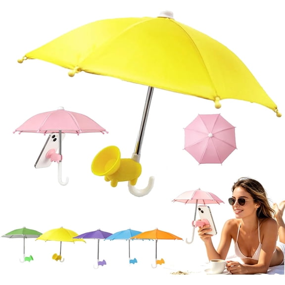 Suction Cup Phone Umbrella, Piggy Style Mini Cell Phone Shade for Sun, Anti-Glare Shield Heat Protection Stand Holder, Beach Essentials for Women, Summer Travel Accessories (J)