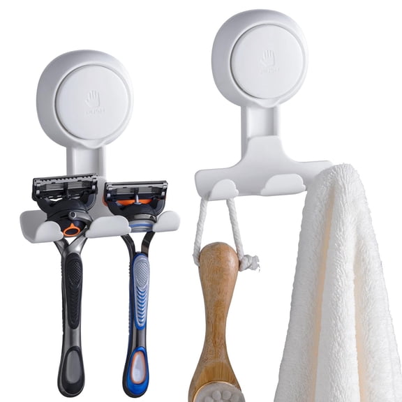 Suction Cup Razor Holder in Shower, Towel, Loofah, Shaver Holder for Bathroom Wall, Suction Cup Shower Hooks, Easy to Install and Reuse, White