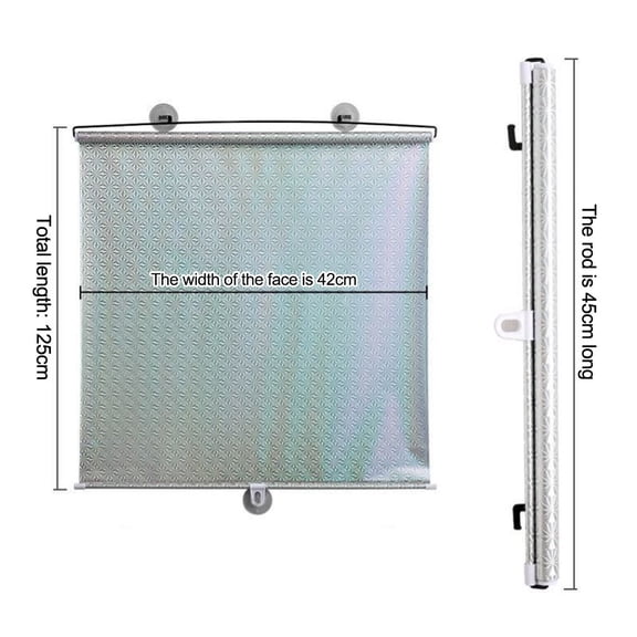 Suction Cup Retractable Sunshade Roller Blinds, No Drill Blackout Window Blind for Home Office or Car, Easy Install Silver Awning Shade(125X45)