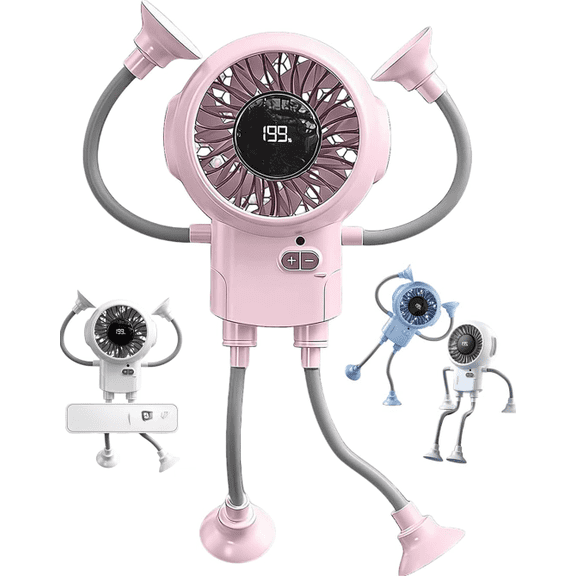 Suction Cup Robot Fan, Portable Personal Small Desktop Fans with 199-Speed Strong Airflow, Hands-Free Cooling Fan Air Conditioner for Stroller Kitchen Home Office Camping Traveling(Pink)