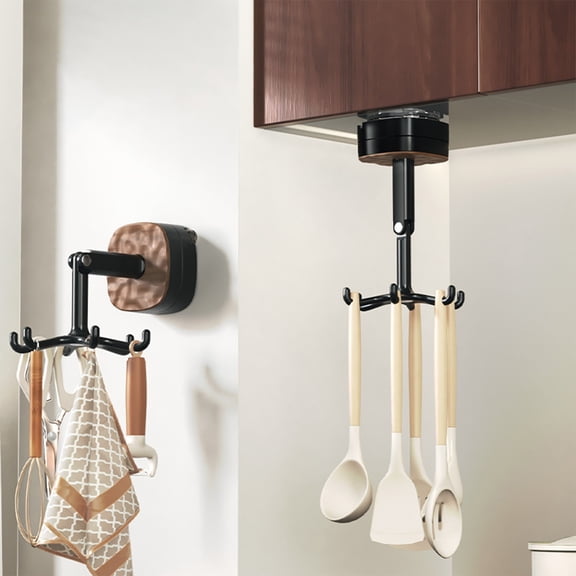 Suction Cup Rotating Hook | Multifunctional Kitchen & Bathroom Storage Shelf | Wall Mounted No Drill Hanging Rack for Utensils & Towels
