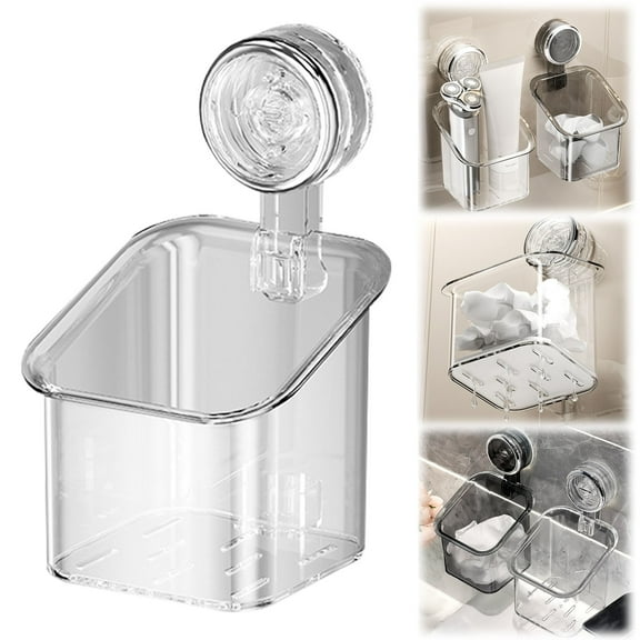 Suction Cup Rotating Kitchen Organizer Wall Mounted Storage Container,Removable Shower Caddy,Small Clear