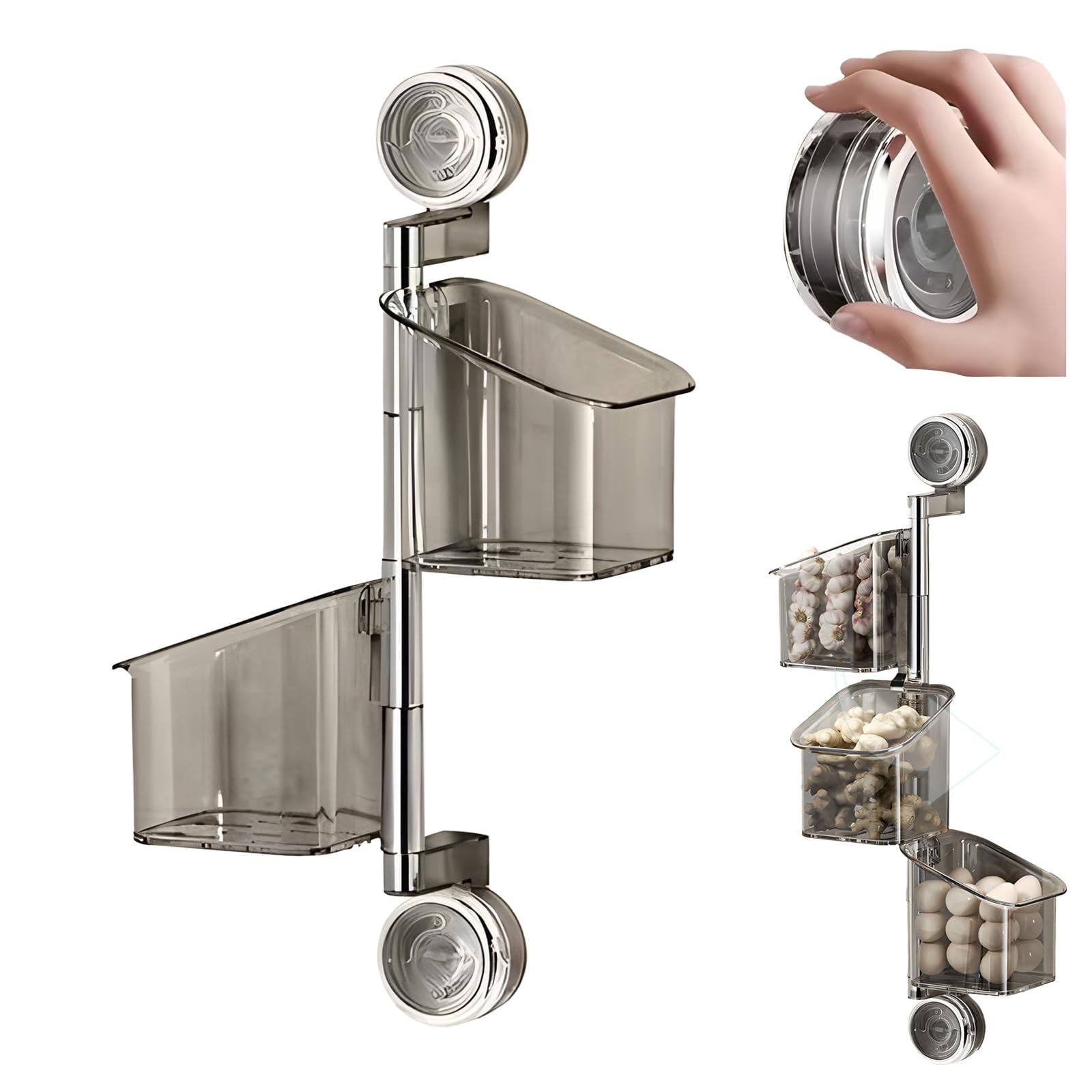Suction Cup Rotating Kitchen Storage Rack Transparent Gray (2 Layers ...