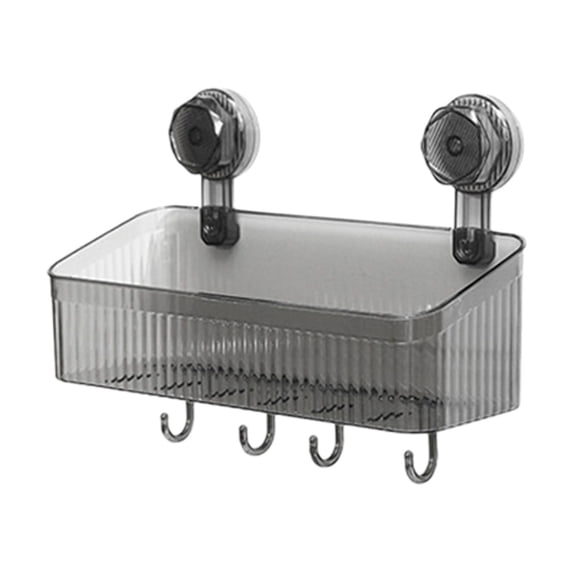 Suction Cup Shower Caddy – 1 Pack Suction Cup Shelf with Soap Holder & Hooks, Rustproof Stainless Steel Shower Organizer, Removable No Drilling Bathroom Storage Rack(Grey,11.81x4.25x8.66")