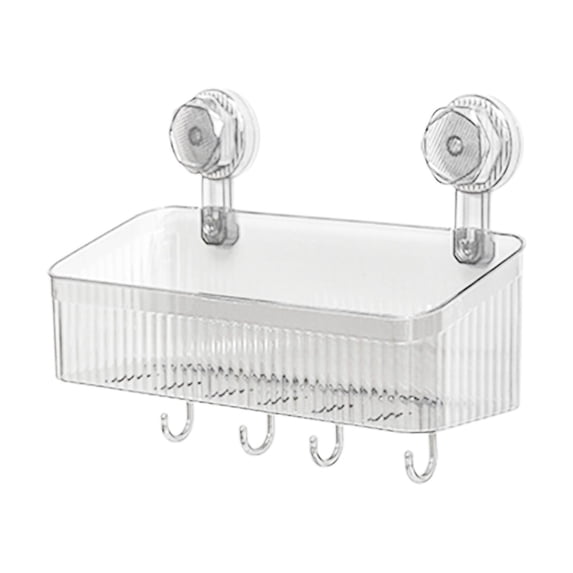 Suction Cup Shower Caddy – 1 Pack Suction Cup Shelf with Soap Holder & Hooks, Rustproof Stainless Steel Shower Organizer, Removable No Drilling Bathroom Storage Rack(Clear,11.81x4.25x8.66")