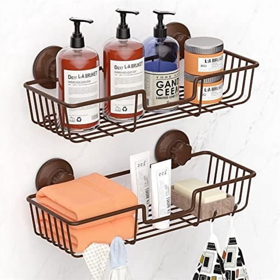 Suction Cup Shower Caddy Bathroom Caddies Storage Combo Organizer, No Damage Suction Cup,Rustproof Wire Basket for Kitchen & Bathroom, Bronze,pack of 2