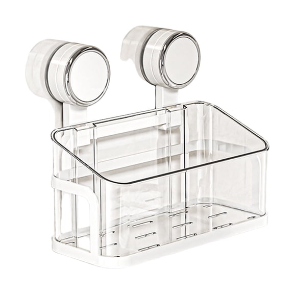Suction Cup Shower Caddy,No-Drill Bathroom Suction Storage Box,Transparent Bathroom Organizer,Removable Shelves For Shower,Suction Cup Plastic Storage Basket For Bathroom Accessories Holder,White