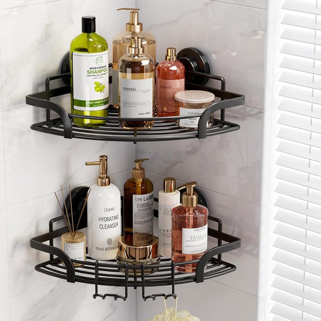 Suction Cup Shower Corner Caddy 2 Pack, DrillFree Heavy Duty Shower