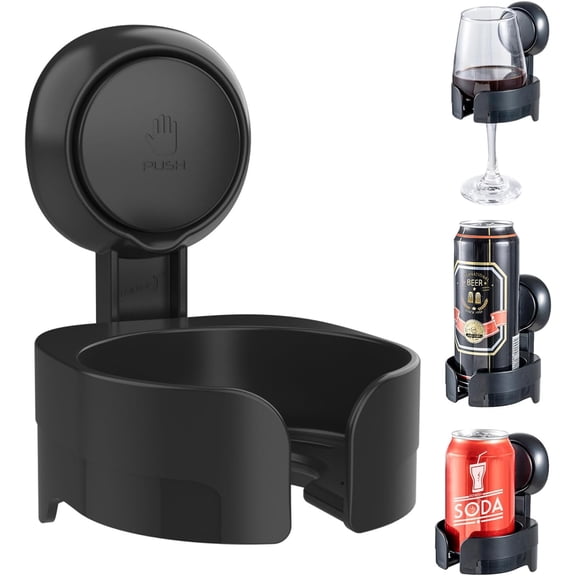Suction Cup Shower Drink Holder for Beer, Wine, Waterproof Wine Holder for Shower, Removable Damage-Free Install, Fit Multi-Sizes Cups, Black