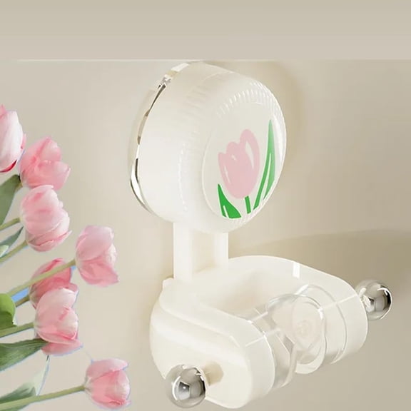 Suction Cup Shower Head Holder, Adjustable Suction Cup Bracket for Bathroom Wall Mount with Hook for Towels,Shower Ball,Shower Loofah, White