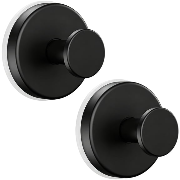 Aubiu Suction Cup Shower Hooks, Strong Hold Removable Towel Hooks for Bathroom, No Drilling Wall Hooks for Glass, Tile & Window, Black(2 Pack)
