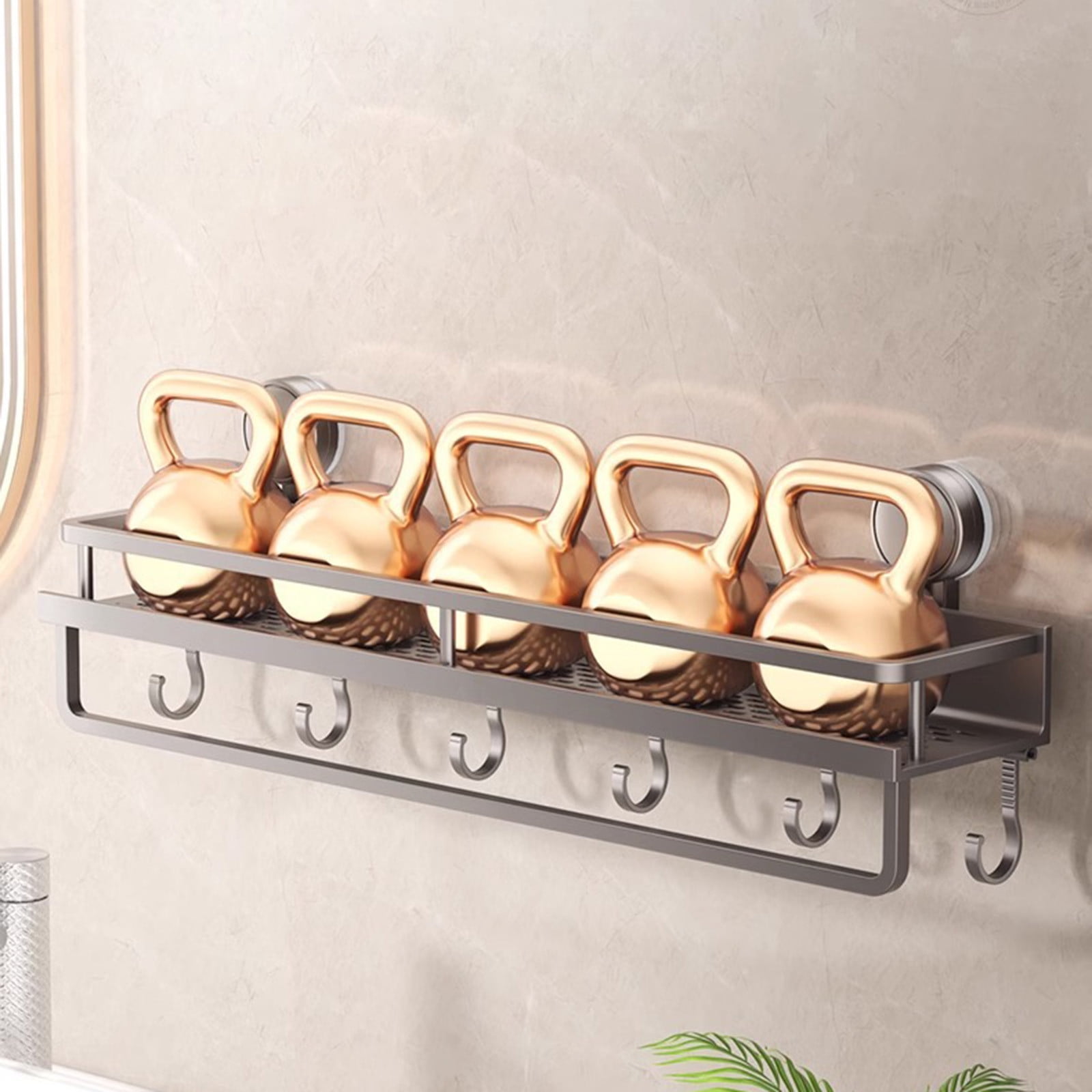 Suction Cup Shower Organizer Fast Draining Bathroom Caddy with Hooks Large Capacity Rustproof Bathroom Shelf for Shower, Bathroom, Kitchen & Rental Home Wall Mounted