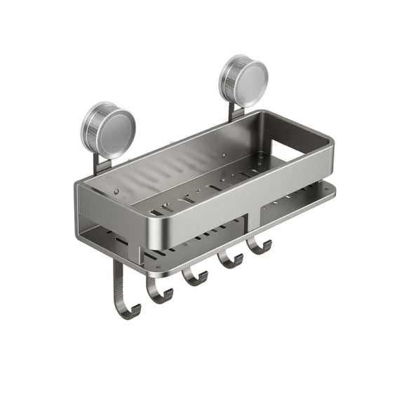 Suction Cup Shower Shelf, Corner Wall Mount Bathroom Storage Rack with Drainage Holes for Toiletries 15.6 in Length Waterproof Space Saving Organizer Hanging Unit, 15.6in with Hook