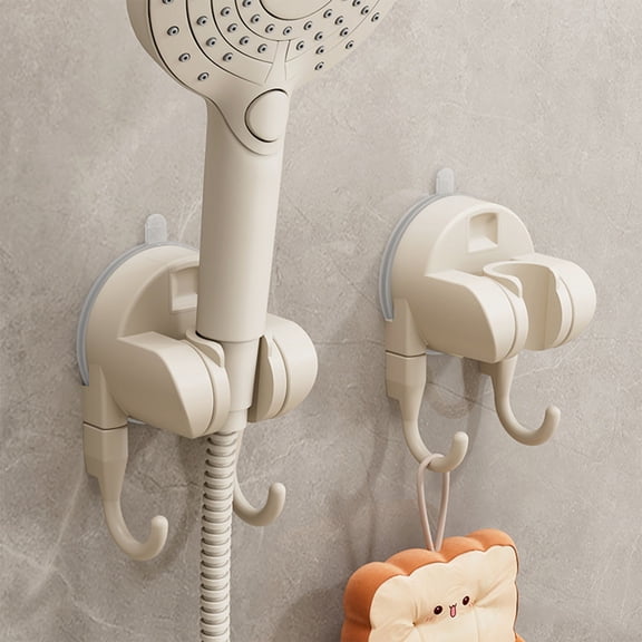 Suction Cup Showerhead Holder Adjustable Wall Mount Storage Hook for Bathroom and Kitchen Organization with No Drill Installation, Movable Clip and Double Hooks, Size: 3.78 x 2.36 x 2.13 in