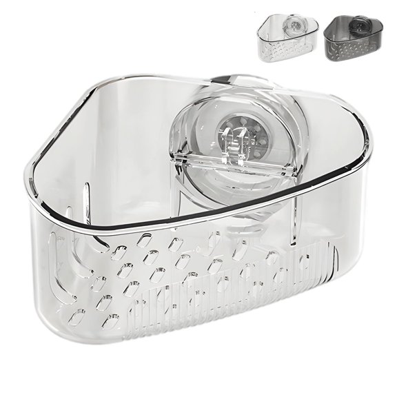Suction Cup Sink Corner Rack,2026 Sponge Holder For kitchen sink,Clear PET Corner Sink Strainer Basket with Strong Suction Cup & Drainage Holes,Kitchen Sink Organizer Sponge Holder
