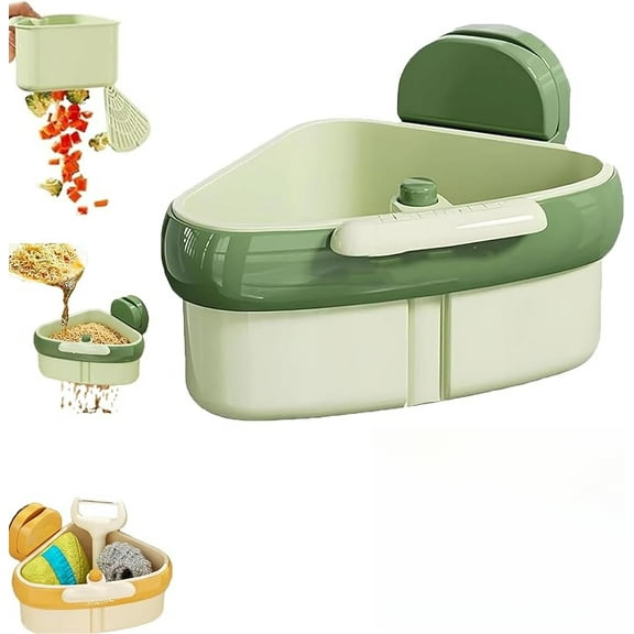Suction Cup Sink Corner Rack, Food Waste Catcher for Sink with Fine Mesh Drain Hole, Sponge Holder for Kitchen Sink with Fine Mesh Drain Hole (1 * Green)