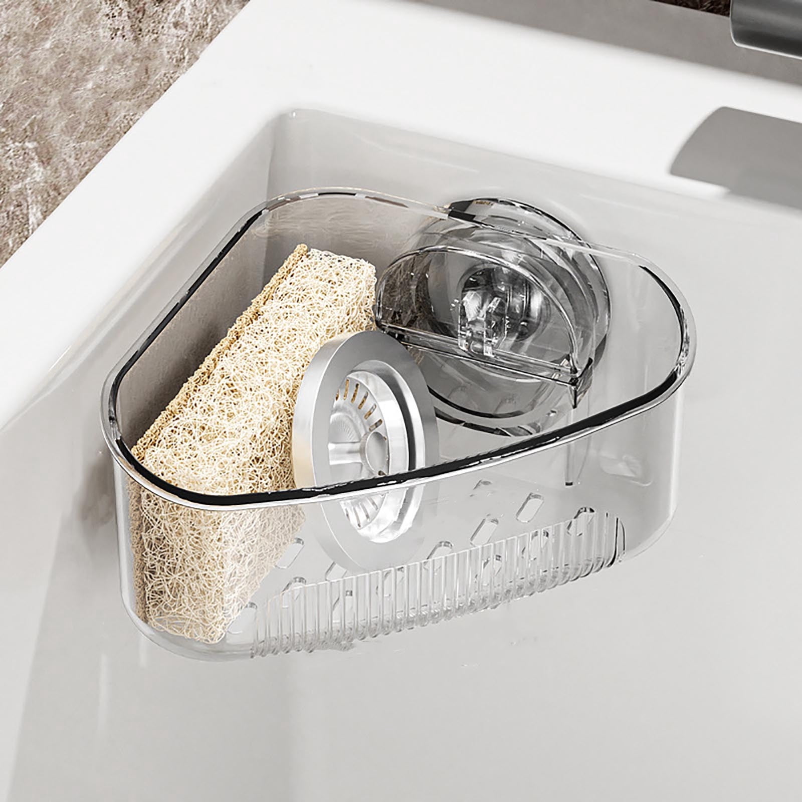 Suction Cup Sink Corner Rack, Sink Shelf Corner Sink Storage Rack ...