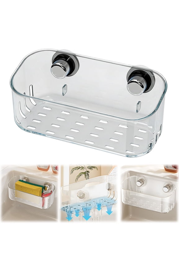 Suction Cup Sink Organizer Rack, No-Drill Kitchen Sponge Holder with Strong Suction, Compact Sink Storage Rack for Soap, Sponges & Brushes