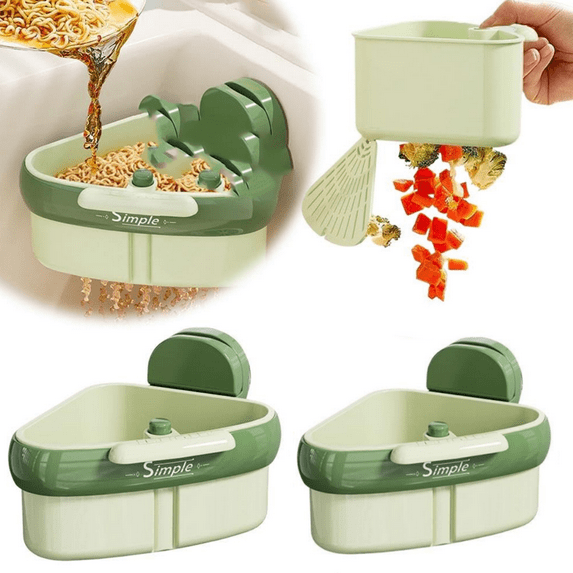 Suction Cup Sink Strainer - Kitchen Sink Drain Strainer Automatic Dumping Sink Strainer Basket,Faucet Sponge Storage Rack,Corner Sink Trash Catcher for Food Waste