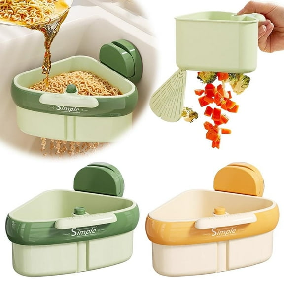 Suction Cup Sink Strainer - Kitchen Sink Drain Strainer Automatic Dumping Sink Strainer Basket,Faucet Sponge Storage Rack,Corner Sink Trash Catcher for Food Waste
