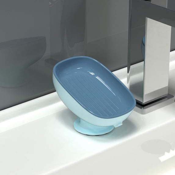 Suction Cup Soap Dish for Shower & Kitchen, Self-Draining Soap Holder, Removable & Easy to Clean, Stable and Durable, No Drill Installation, Keeps Soap Dry and Countertop Clean, Sky Blue