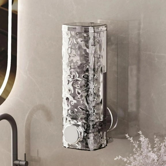 Suction Cup Soap Dispenser 16oz/450ml Wall Mount, No Drill Shampoo and Conditioner Dispenser for Bathroom Kitchen, Large Capacity Gray Wave Design