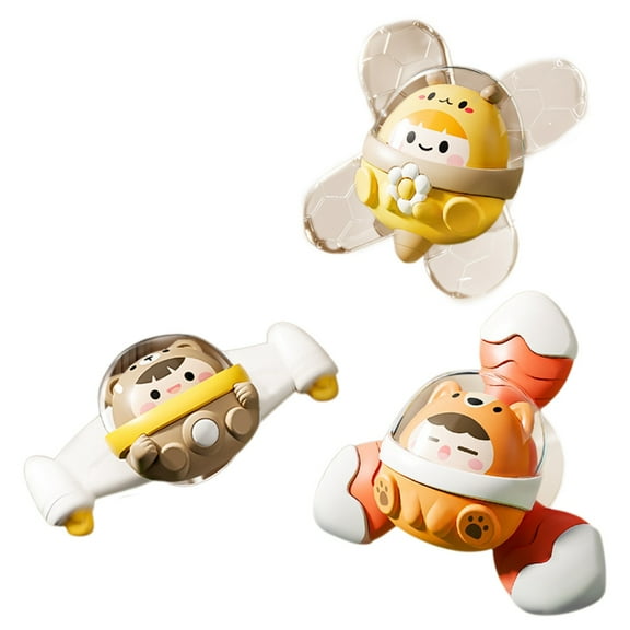 Suction Cup Spinner Set - 3 Pack Sensory Fidget Toys, Silent Rotation with Beads, Bath & Tabletop Activity for Focus Development Ages 1-2