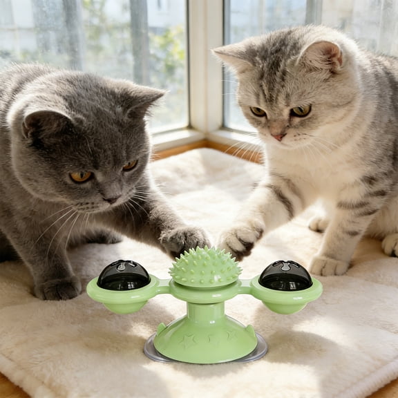 Suction Cup Spinning Windmill Cat T-oys, Self-Play Rotating Teething and Play Disc with Scratching and Grooming Features, Interactive Cat Engagement Tool
