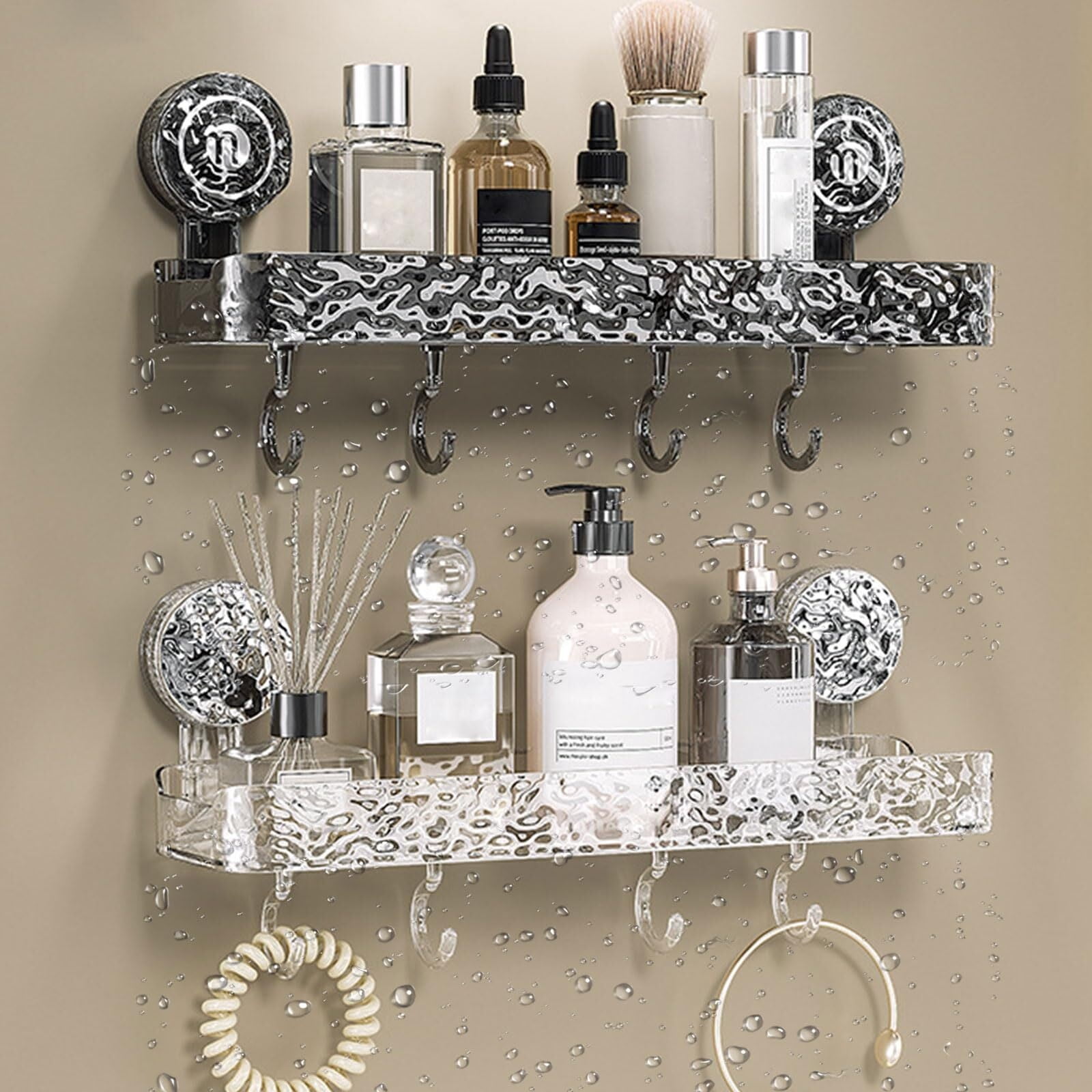 Walnut Bathroom Sink Shelf With Suction Cups – No-Drill Over-Faucet Organizer, Shower Caddy With Strong Adhesion