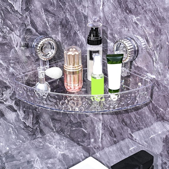 Suction Cup Storage Holder, Corner Shower Caddy, Large Organizer Bathroom Shelf, Clear Acrylic Shower Tray Shelves, Inside Floating Shower Wall Shelf, Heavy Duty Bath Basket Rack