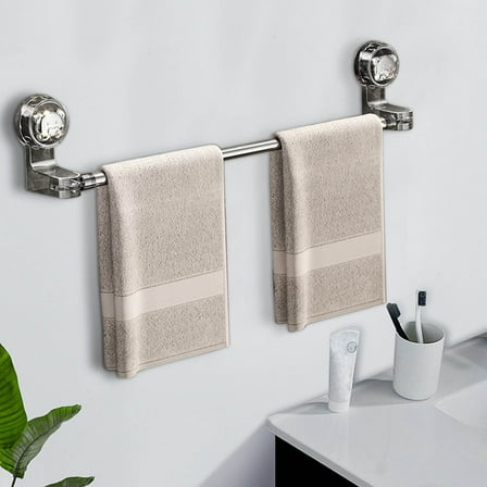 Suction Cup Towel Bar, Adjustable Towel Rack Holder, No Drill & Removable Bathroom Towel Holder , Wall Mounted Towel Hanger for Shower Room, Kitchen, Door, Black