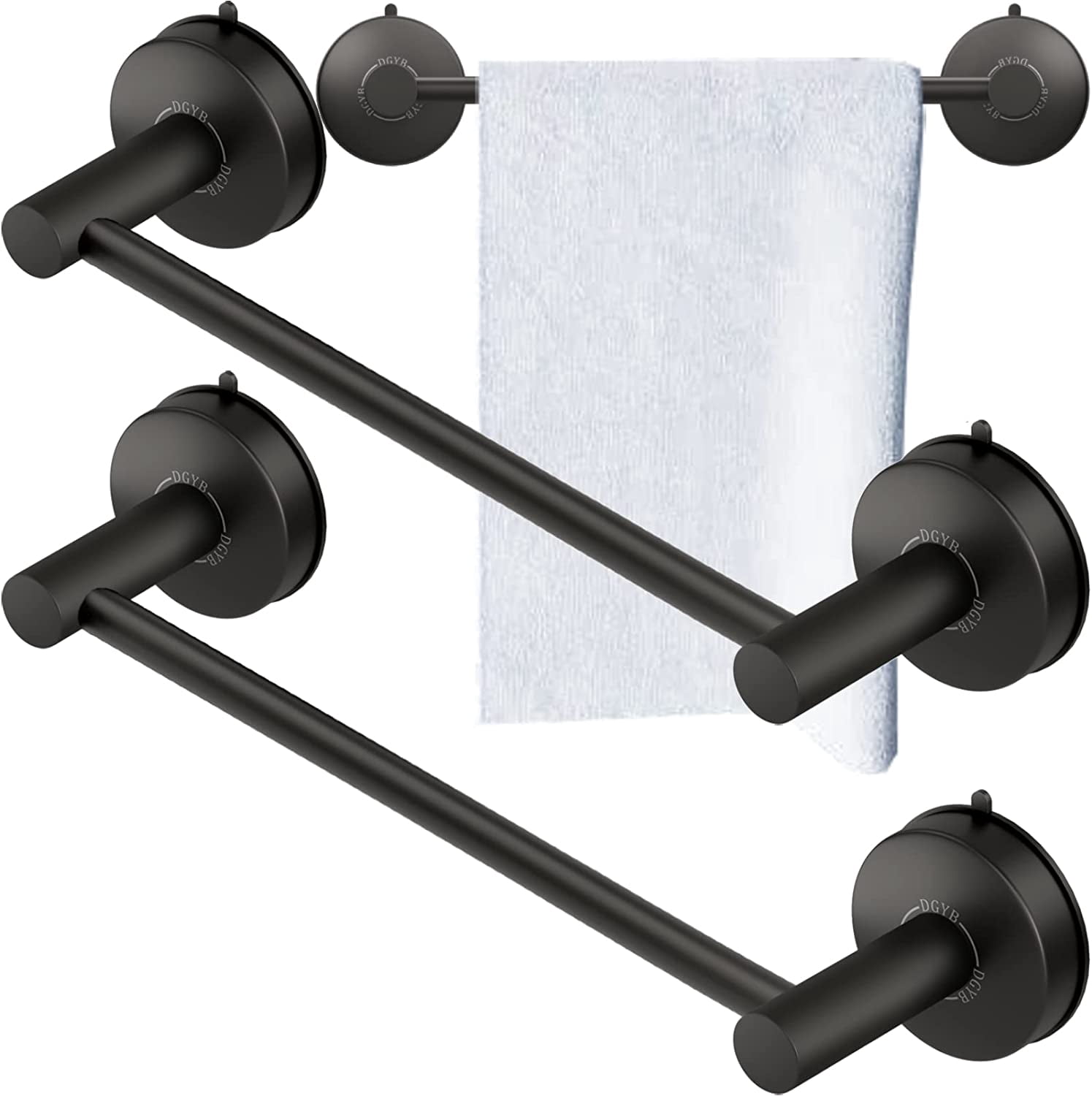 Suction Cup Towel Bar for Bathroom 17 Inch Set of 2 Matte Black Towel ...