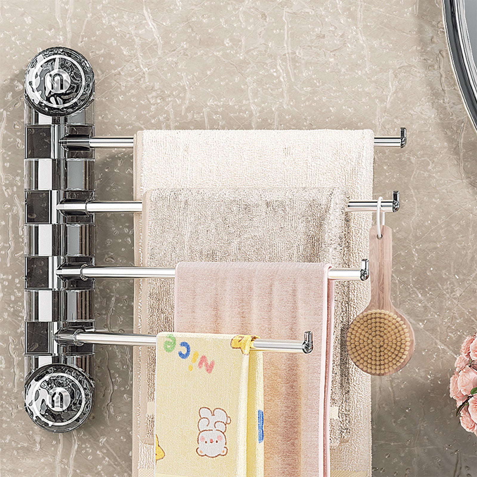 Suction Cup Towel Rack Bathroom Nohole Swivel Multipole Shelf