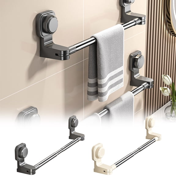 Suction Cup Towel Rack for Bathroom | Strong Grip Wall-Mounted Storage Bar | No Drilling Installation | Modern Space-Saving Shelf | Durable Waterproof Material | Holds Towels Washcloths | 1 Pack