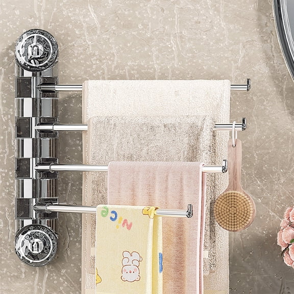 Suction Cup Towel Rack, No Drill Towel Bar with Swivel Multi-Pole Shelf, Rotating Towel Rack Bathroom Wall Mounted Towel Holder No Holes for Bathroom Laundry RV Travel Car Window