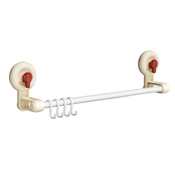 Suction Cup Towel Rack Punch Free Bathroom Storage Rod - 19.7in ABS Iron Towel Bar with 4 Hooks, No Drilling Towel Holder for Bathroom, Kitchen, Rust Resistant, Easy Install, Black