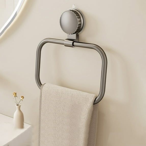 Suction Cup Towel Ring | No Drill Wall Mounted Bathroom Towel Rack | Aluminum Alloy Sink Towel Holder | Gray or White