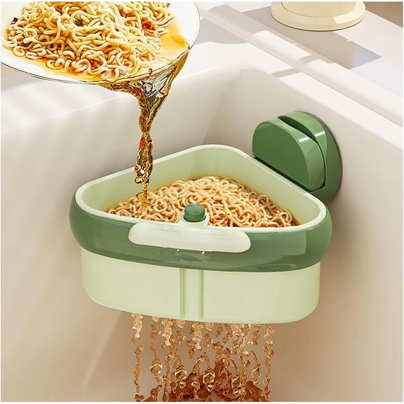 Suction Cup Triangle Sink Corner Rack - 2-in-1 Strainer & Storage Holder with Drainage Hole Sink Corner Strainer & Storage Rack - Suction Cup Triangle Design with Drain Hole for Kitchen Organization