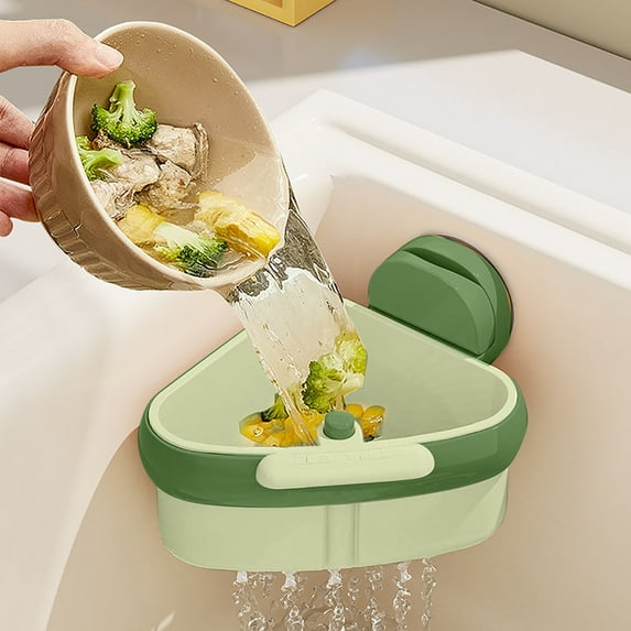 Suction Cup Triangular Sink Rack - Kitchen Press-Install Drain Basket, Space-Saving Organizer for Sink Area, Bottom Color Shipped Randomly, Practical Kitchen Storage Item, 5.91*4.13in, Green