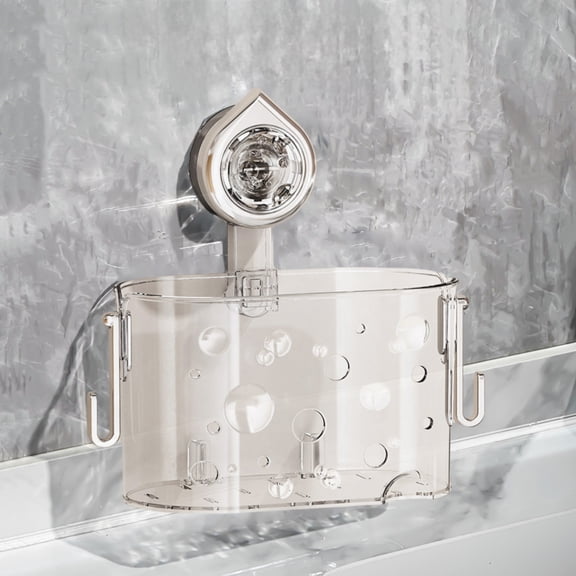 Suction Cup Wall Mounted Storage Rack | Multifunctional Bathroom Kitchen Organizer | Modern Minimalist Plastic Shelf | Drainage Ventilation Design | 1pc | 20x19x11cm | White