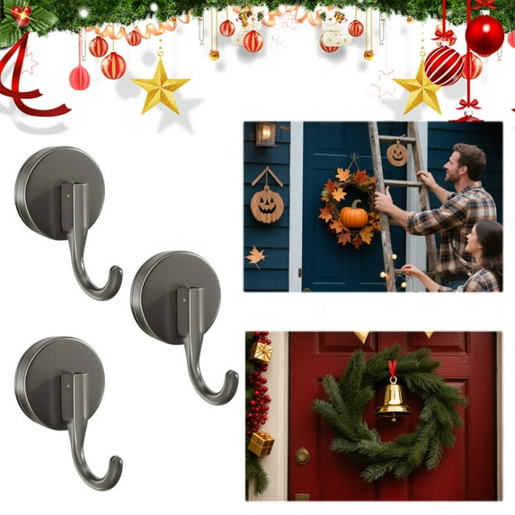Suction Cup Wreath Hanger for Glass Window & Over Door | No Drill Reusable Hooks for All Seasons | 4 Pack Gray ABS Holiday Decor Hangers for Christmas Halloween Easter