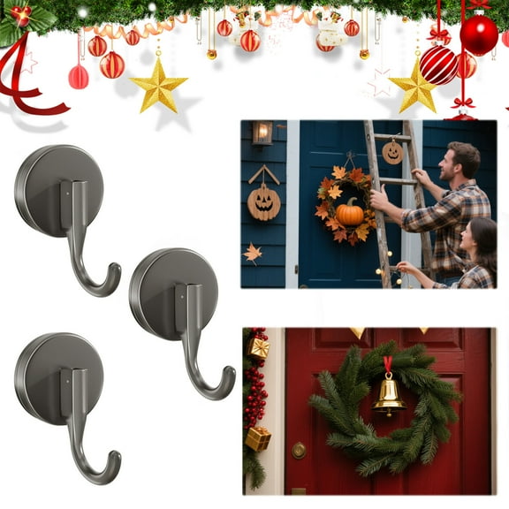 Suction Cup Wreath Hanger for Glass Window & Door | Heavy-Duty Rattan Hook | No Drill, Reusable, Secure Grip | ABS Gray | 2-4 Pack | Holiday Decor - Christmas, Fall, Easter